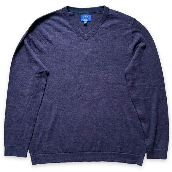 Apt 9 Soft Merino Wool Blend Sweater Mens XL Blue V-Neck Slim Pullover Washable - Picture 1 of 8